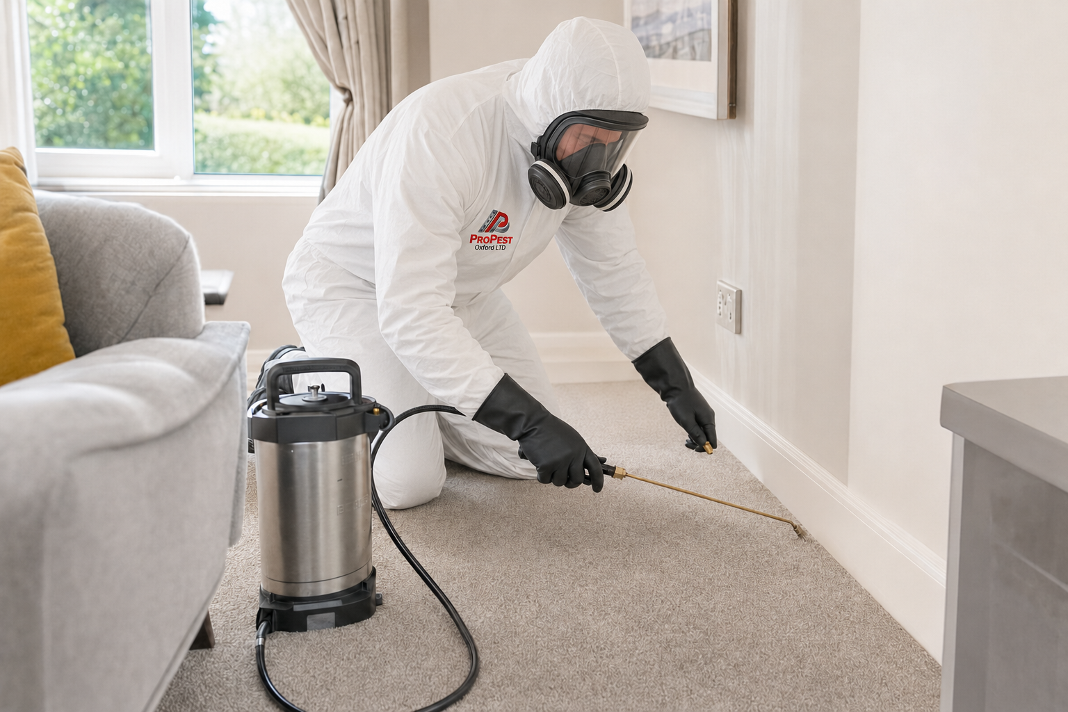 ProPest technician carrying out professional flea treatment in Oxfordshire