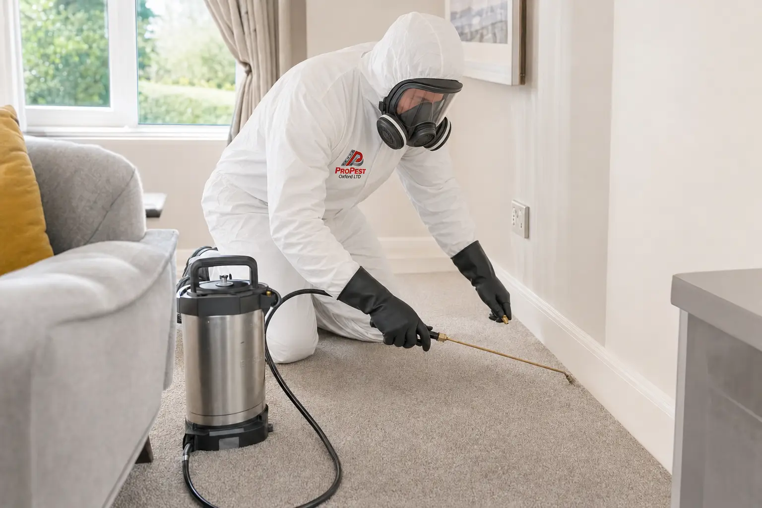 ProPest technician carrying out professional flea treatment in Oxfordshire